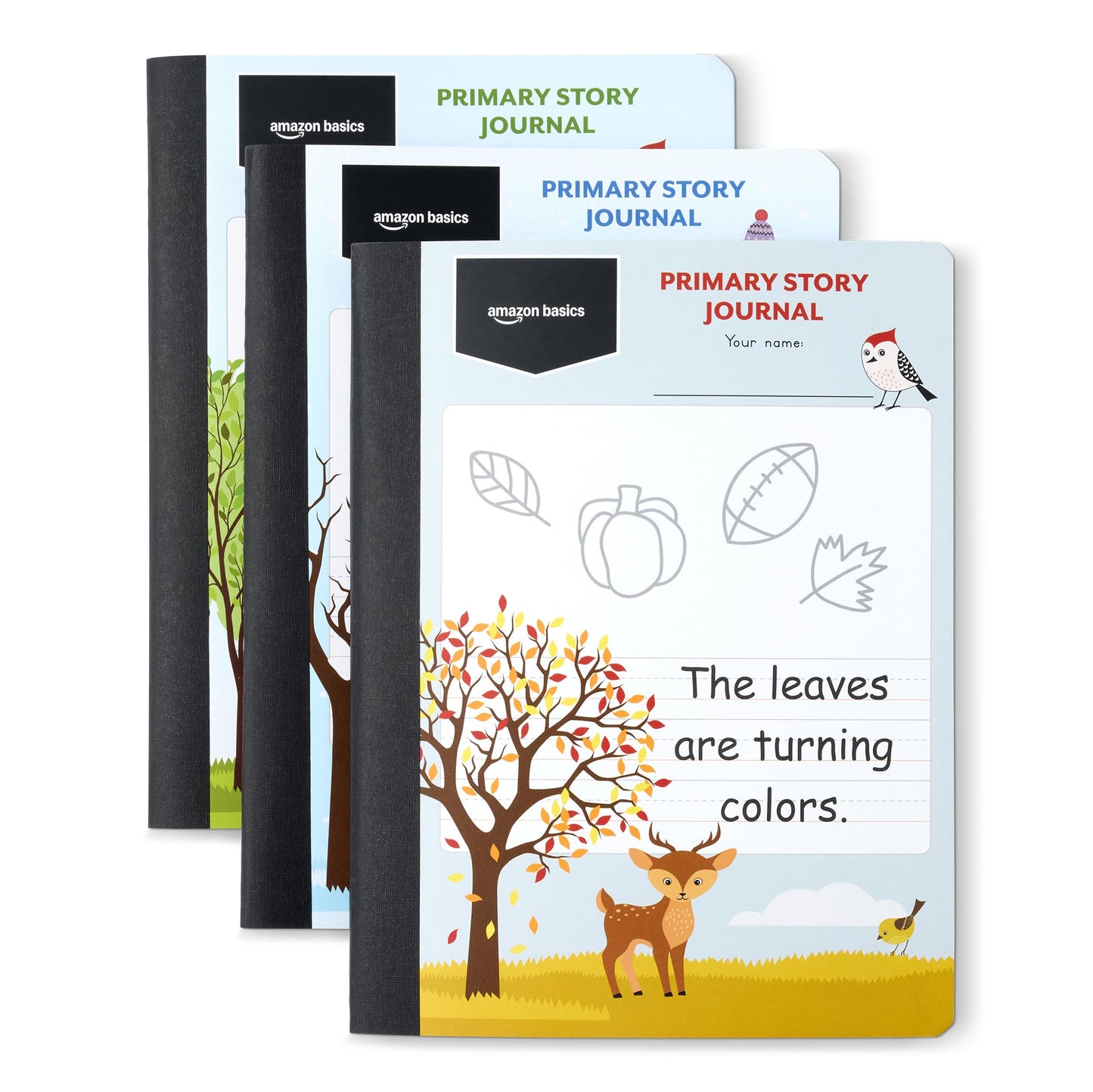 Amazon Basics Primary Composition Notebook, 9.75" x 7.5", 100 Sheets, Multiple Colors, 3-Pack