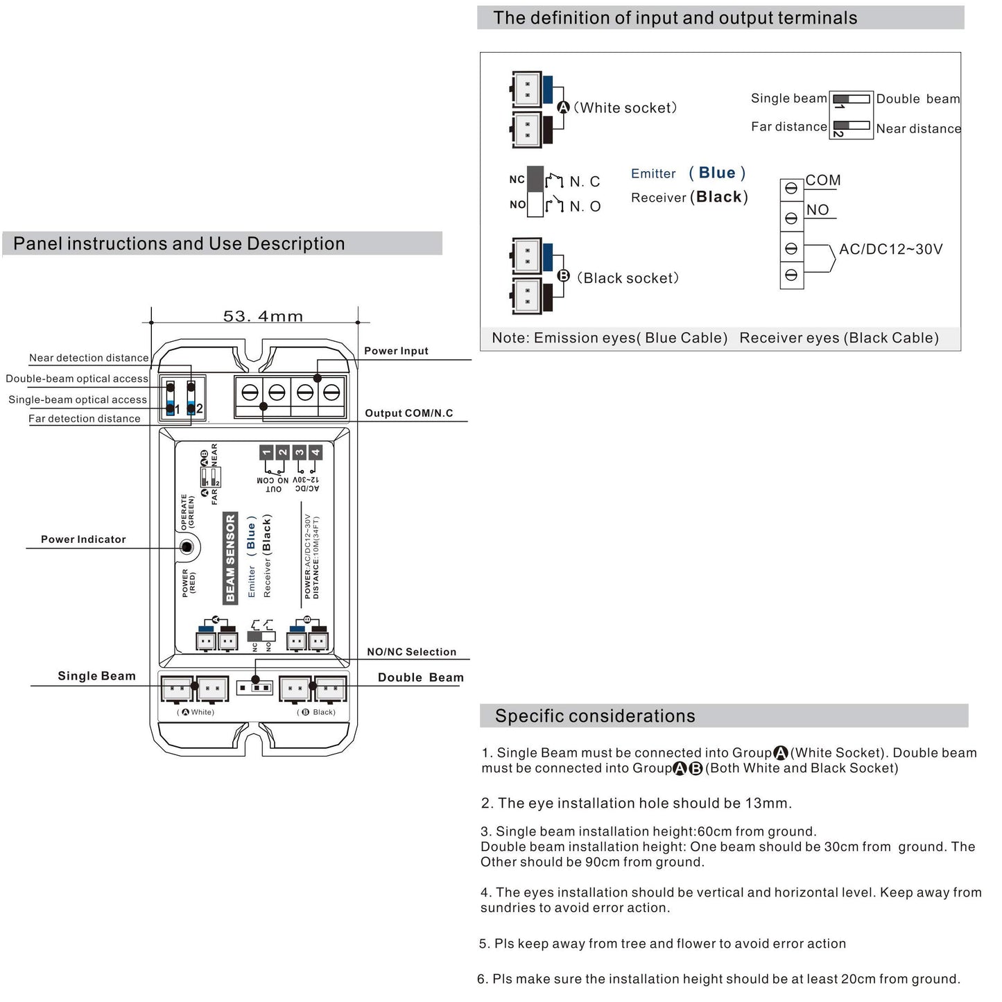 UHPPOTE Safety Double Photoelectric Beam Sensor Detector for Auto-Door Control System