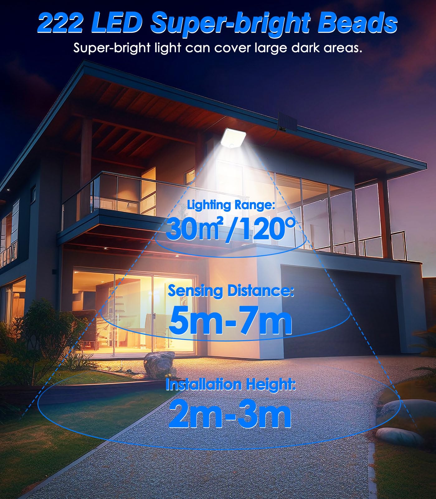 MoKo Solar Lights Outdoor, 222 LED 3000LM Motion Sensor Outdoor Lights with Remote, IP65 Waterproof Solar Flood Light Outside, 3000mah Security Lamp