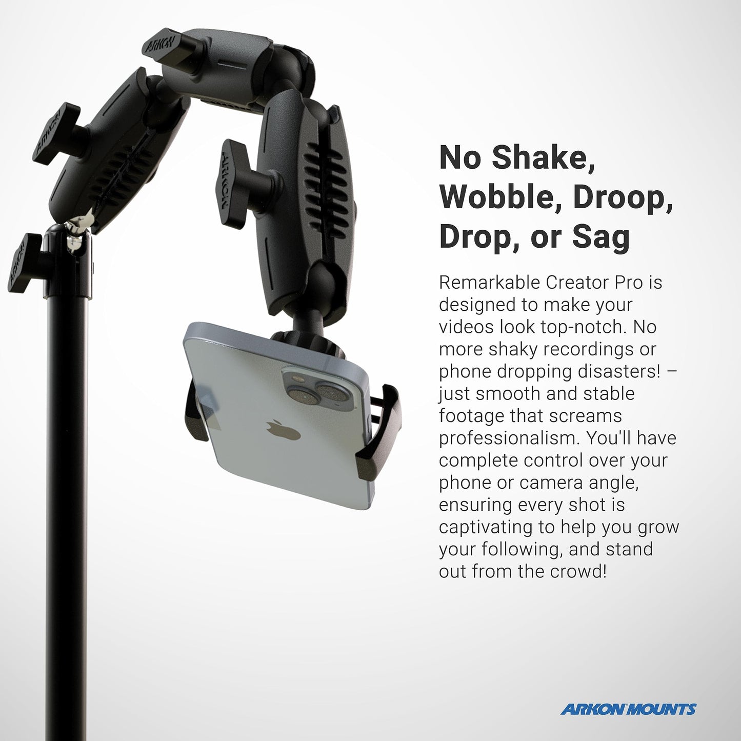 ARKON Mounts Remarkable Creator Pro+Plus Clamp Mount with Teal Extension Pole | Content Creators & Hobbyists | LED Light | Solid Clamp | Fits iPad