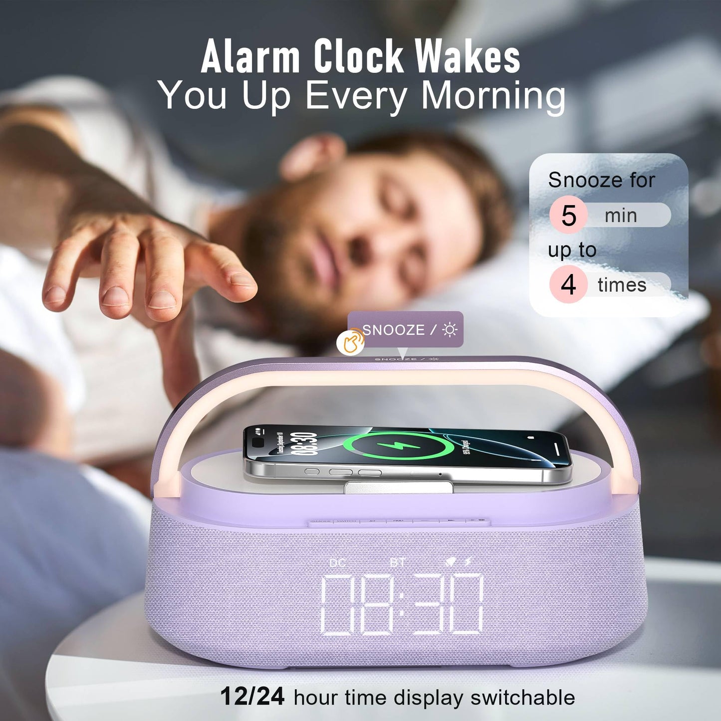 FREEFISH Bluetooth Speaker with Wireless Charger, FM Radio, Dimmer Night Light, Phone Holder, Wireless Charging Speakers for iPhone Samsung, Bedrooms