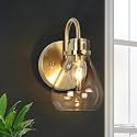 GEPOW Gold Sconces Wall Lighting, Modern 1-Light Wall Sconce with Clear Glass Shade, Electroplated Brass Wall Mounted Light Fixture for Bathroom