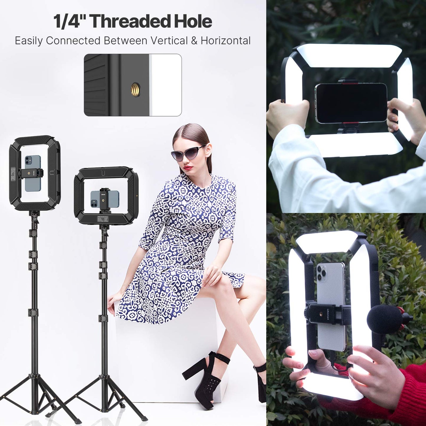 Smartphone Video Rig PICTRON U200 Handheld LED Ring Light Selfie Light Phone Video Stabilizer for Camera, Smartphone, Action Camera, YouTube, Setup
