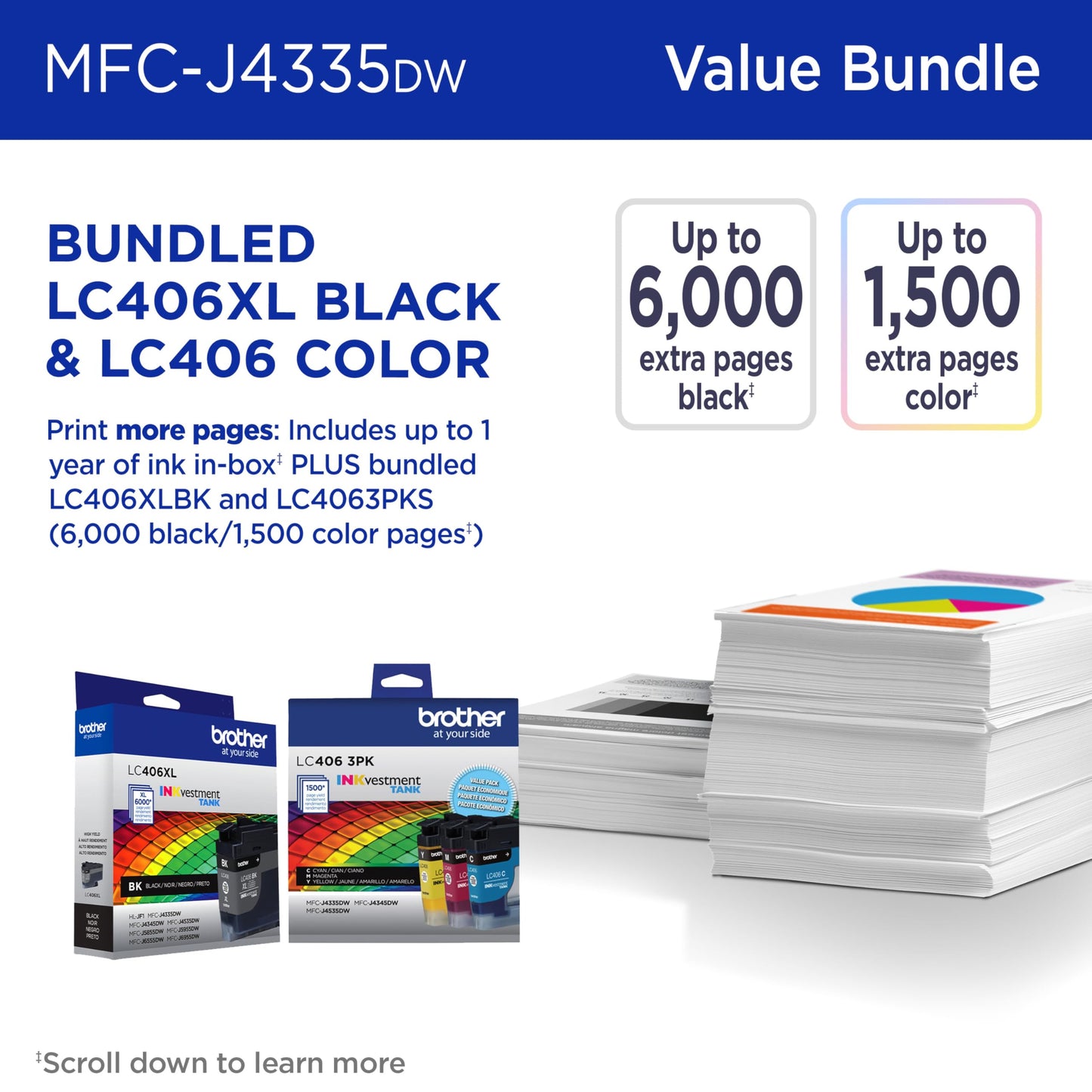 Brother MFC-J4335DW INKvestment Tank All-in-One Color Inkjet Printer Additional Ink Bundle with Duplex and Wireless Printing with Up to 2-Years of Ink