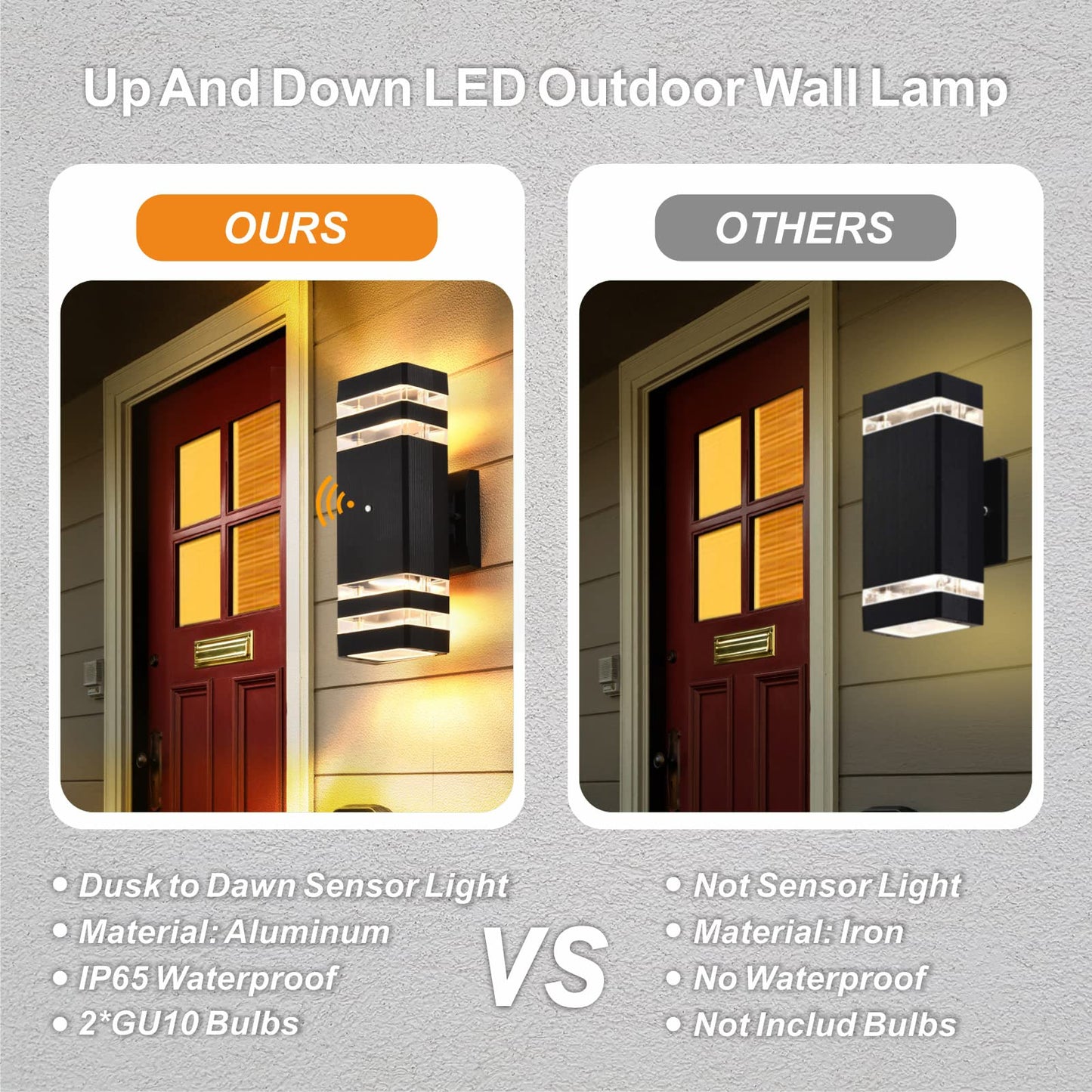 DASTOR Dusk to Dawn Outdoor Wall Lights 2 Pack, 3000K Warm White Exterior Lighting Fixtures, Up and Down Porch Lights Outdoor Wall, Waterproof Outside