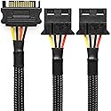 CRJ 12-inch (30cm) SATA to Dual Molex Power Adapter Cable - Black Sleeved, Power Two Peripheral Devices with a 15-Pin SATA Connection