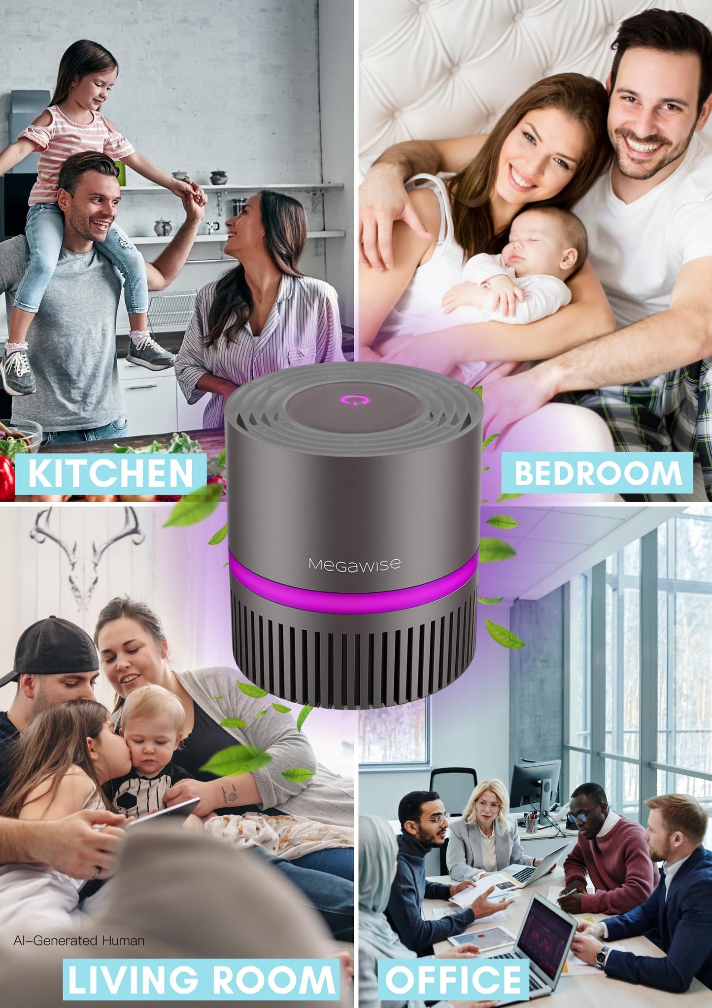 MEGAWISE H13 HEPA Air Purifier for Home & Office, Desktop Air Cleaner with True HEPA Filter, Ultra-Quiet, Compact Design - EPI810 (Black, No Light)