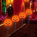 7Ft Halloween Decorations Pathway Lights Outdoor Pumpkin Stake Lights with 4 Jack-O Lantern Pumpkin Lights, 5 C7 LED Bulbs(1 Spare) and 4 Stakes