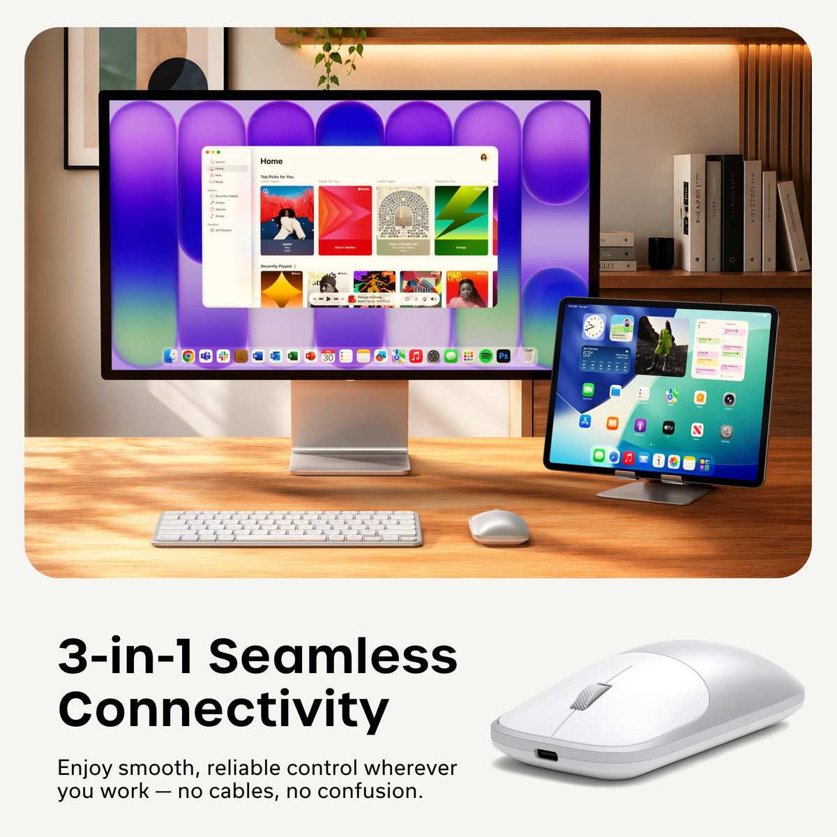 Satechi Slim EX Wireless Mouse, Bluetooth & 2.4 GHz, Quiet Clicks, Silver