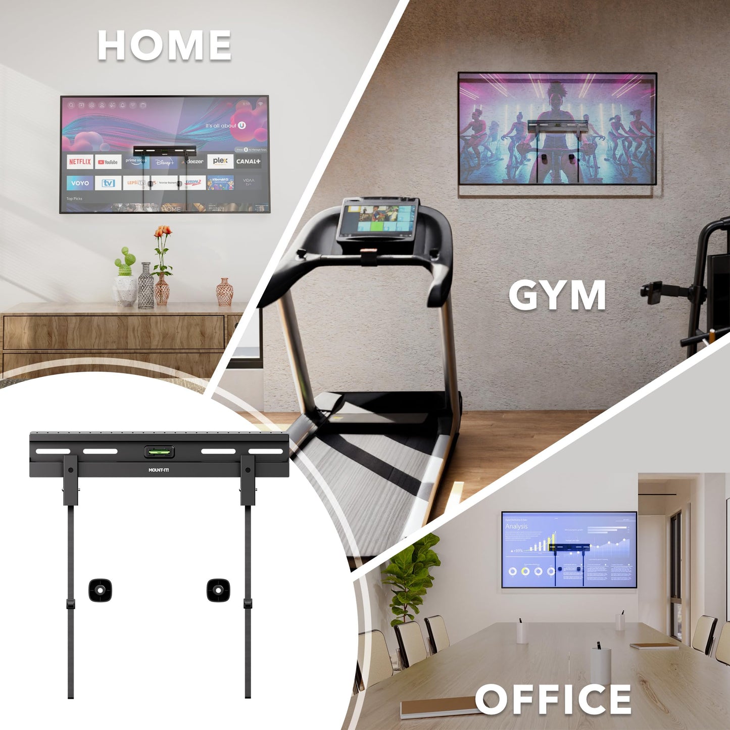 Mount-It! No Stud TV Wall Mount, Studless Drywall TV Bracket for 23-65 Inch Flat Screen TVs, No Drill Easy Install, Slim 1.1” Low Profile, Supports 77