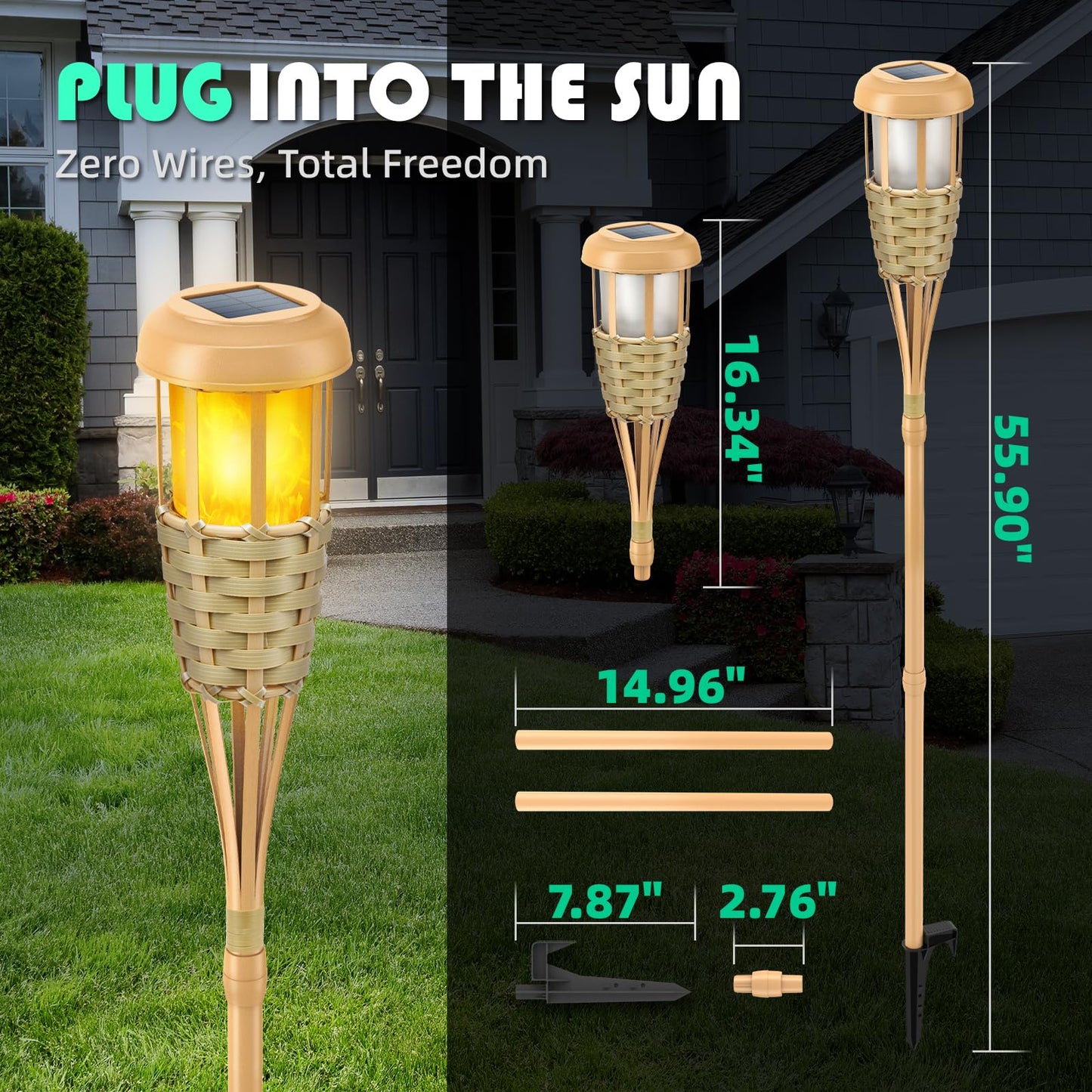 Evelynsun Solar Outdoor Lights, Solar Torch Lights Outdoor Flickering Flame, Outdoor Decorations for Patio Path Yard - 8 Pack