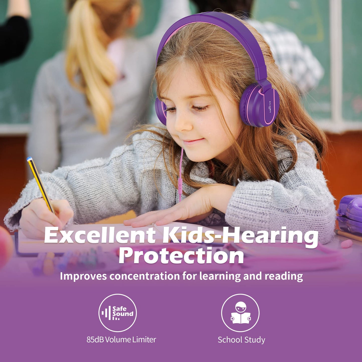 AILIHEN I35Bulk Classroom Kids Headphones (5 Pack) for K-12 School Class Sets Student Children 93dB Volume Limited Wired Foldable Headset for Study