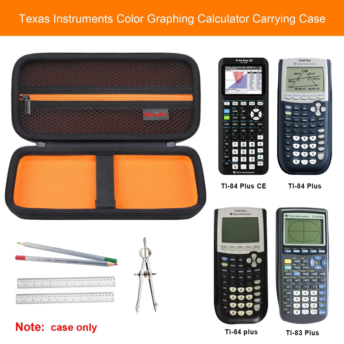 Elonbo Carrying Case for Texas Instruments TI-84 Plus CE/TI-84 Plus/TI-83 Plus/TI-83 Plus CE Color Graphing Calculator, Extra Mesh Pocket Fits
