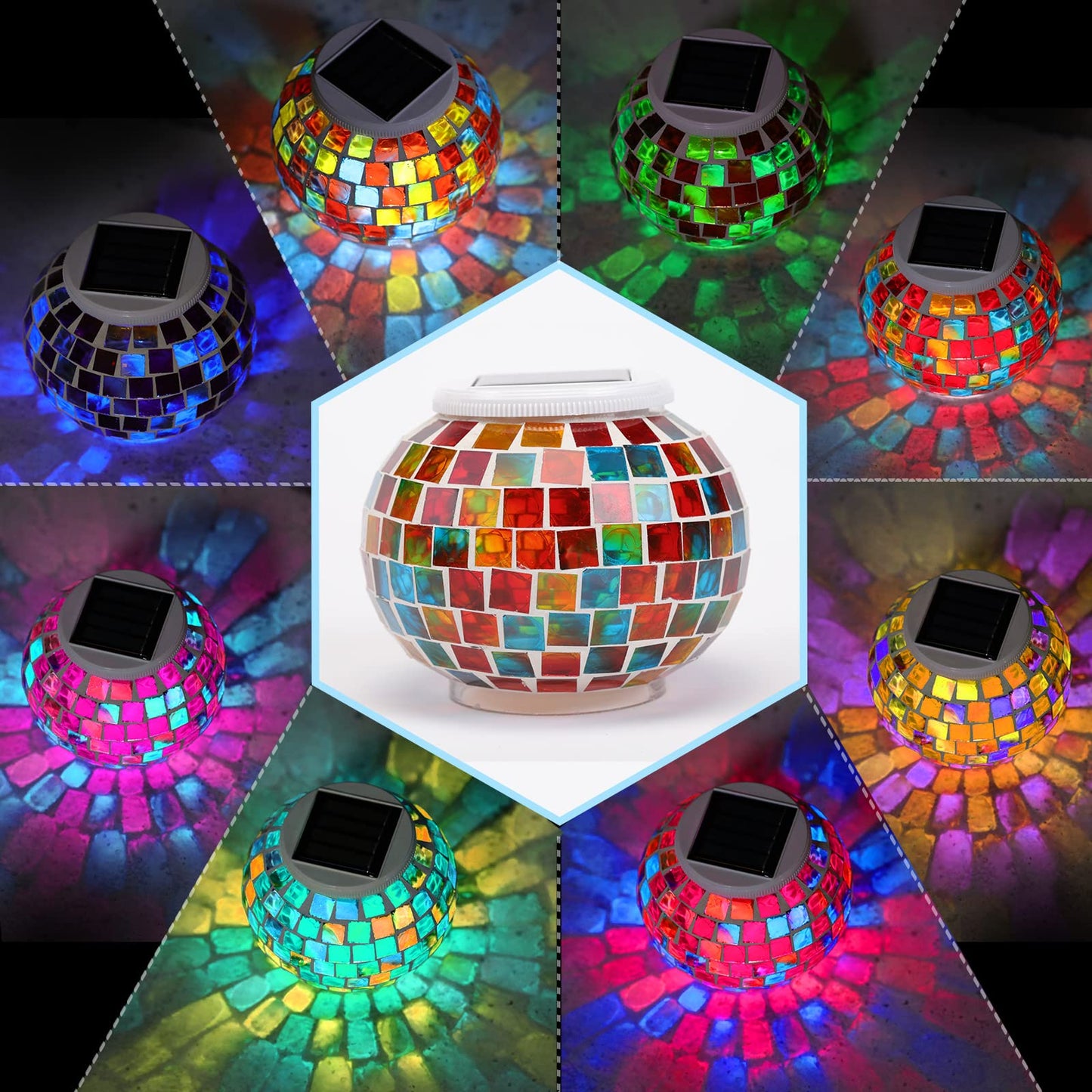 Joyathome Color Changing Mosaic Solar Light Led Garden Lights?echargeable Solar Table Lights Outdoor Waterproof Solar Night Lights for Garden, Patio