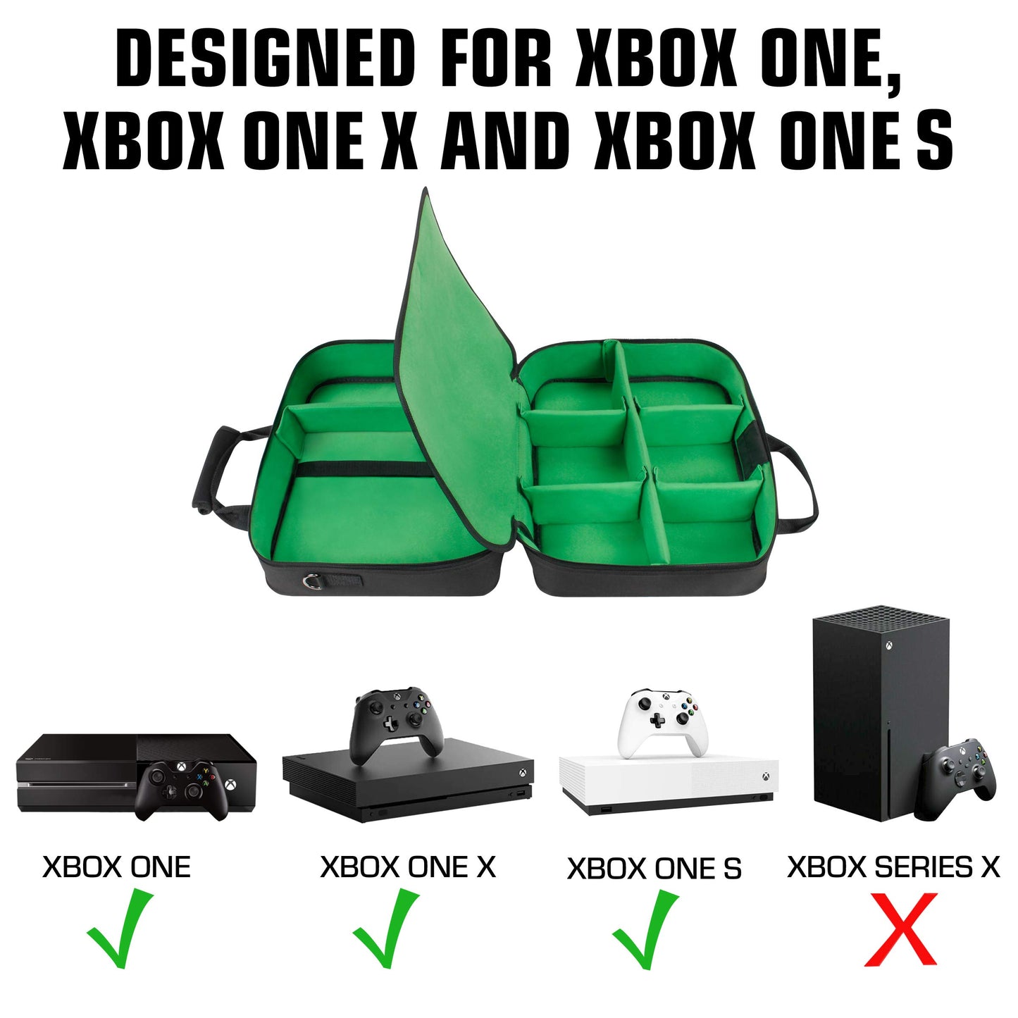USA Gear Console Carrying Case Fits Xbox One, Series S, Xbox 360 - Travel Case with Water Resistant Exterior, Customizable Accessory Storage