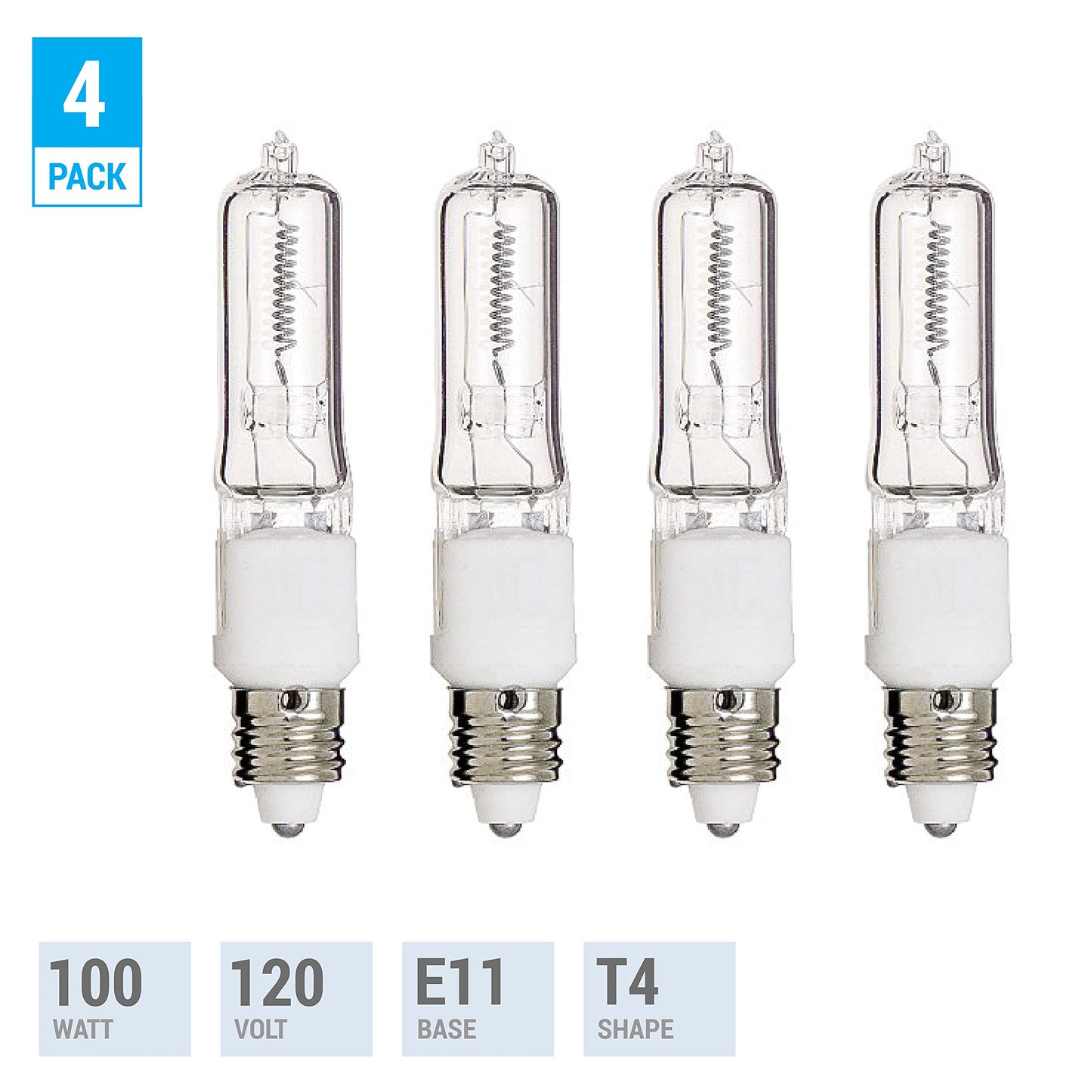 KOR T4 E11 Halogen Light Bulbs, 100W, Clear, 4-Pack