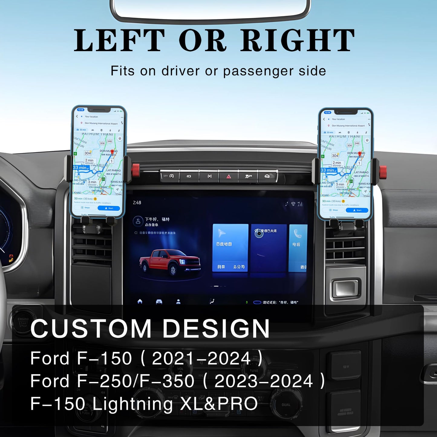 KOQEIEY Upgraded Aluminum Vent Phone Mount for Ford F150 2021-2024, Ford F-250/F-350 2023-2024, F-150 Lightning XL&PRO, 360° Rotation Metal F150 Phone