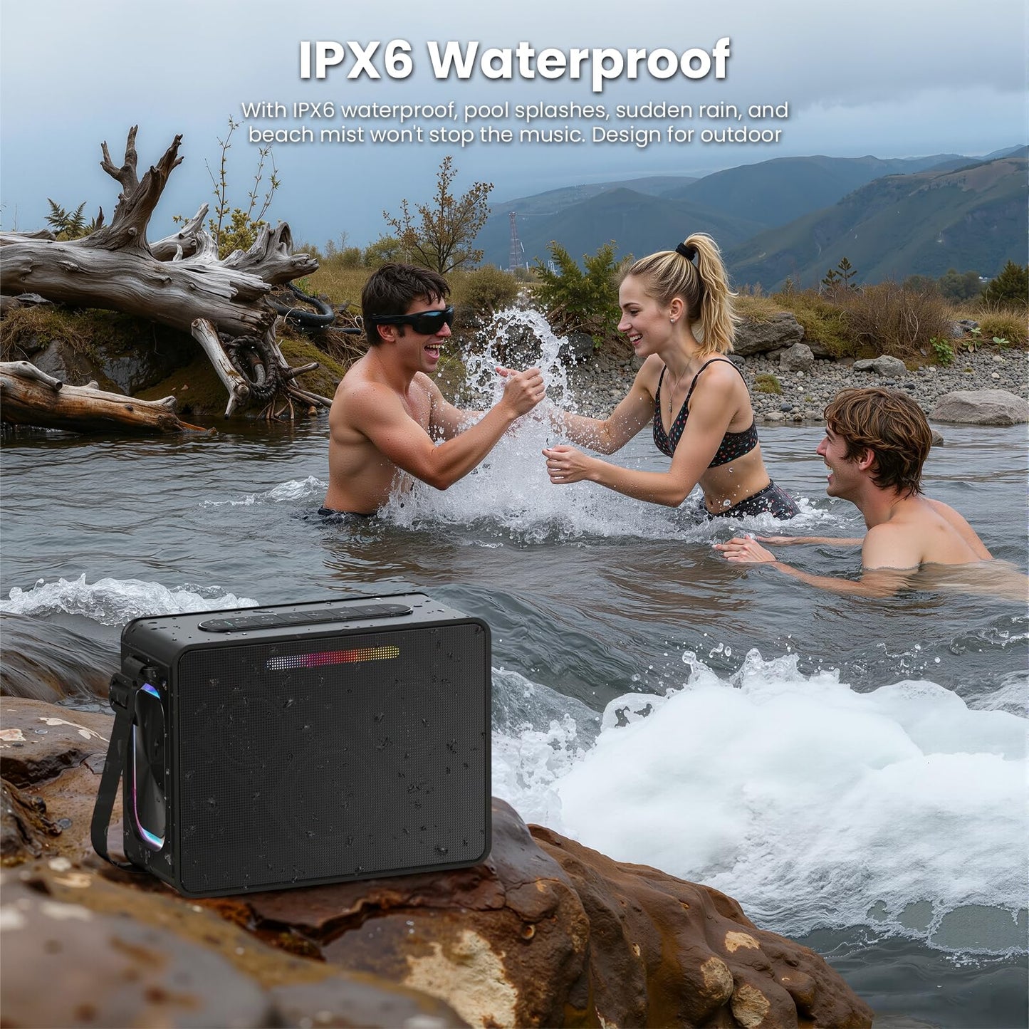 Maidsonic 100W Peak Bluetooth Speaker, Loud Wireless Portable Speaker IPX6 Waterproof Outdoor Speaker with LED Lights Powerful Stereo Sound & Deep