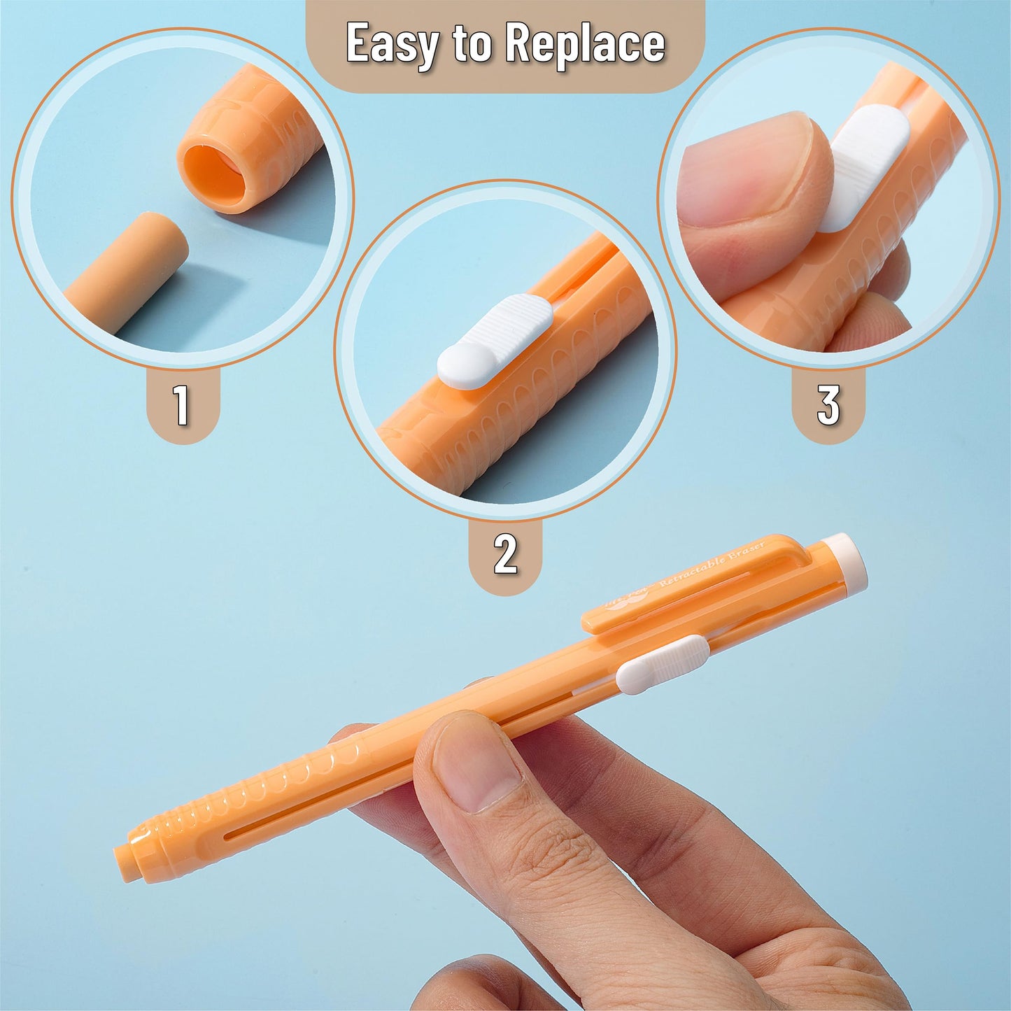 Mr. Pen- Retractable Mechanical Eraser Pens, 6 Pack, Vibrant Colors | Latex-Free Precision Pencil Erasers for Artists, Students, Drawing, Sketching