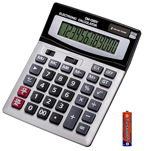 YEBMoo 12 Digit Desktop Calculator with Large LCD Display and Sensitive Button, Dual Solar Power and Battery, Standard Function for Office (YE1200v)