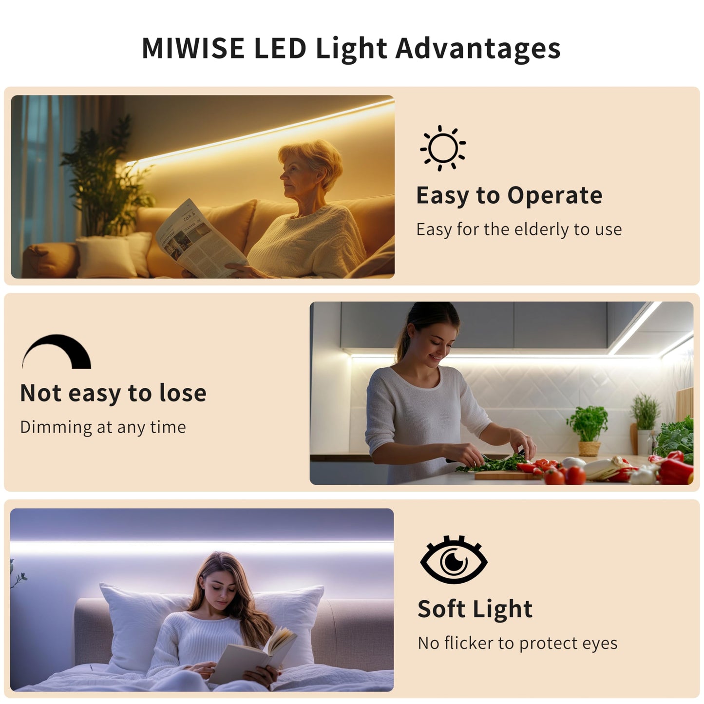 MIWISE COB LED Strip Light 32.8ft/10m,CRI 90+ Warm White 2700K High Lumen Dimmable Super Bright Flexible DC24V LED Tape Light