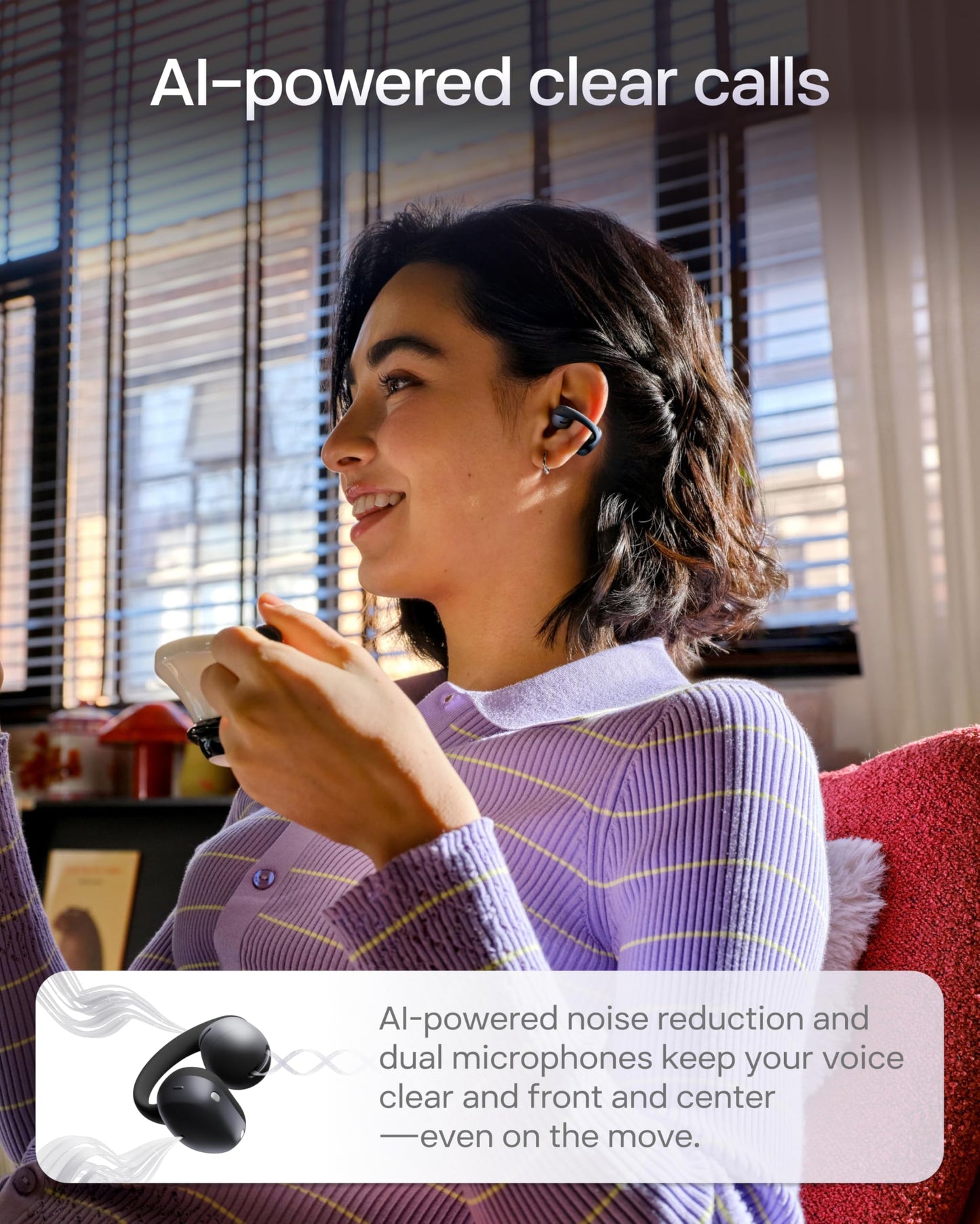 SHOKZ OpenDots Air Open-Ear Clip-On Bluetooth Earbuds, Black, Touch Control