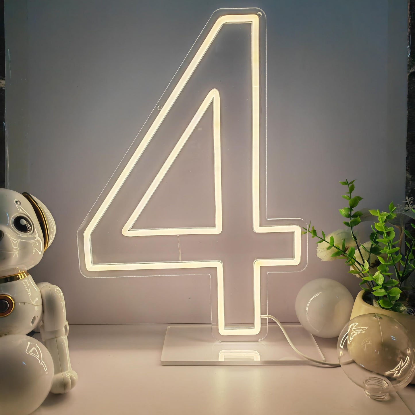 Neon Signs Number 4 Birthdays Decor Neon Lights Party USB Plus Battery Case Light up your baby's birthday with our Neon Number Four Sign (Number