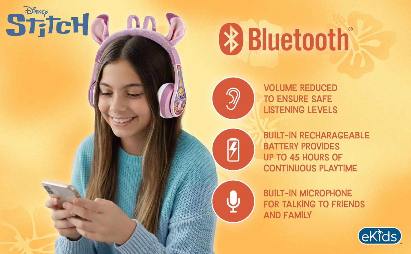 Disney Stitch Angel Bluetooth Headphones for Kids, Wireless Headphones