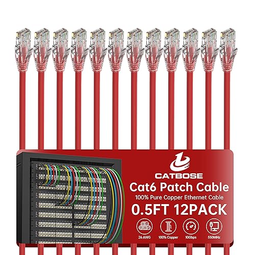 0.5 Foot Cat6 Patch Cables(12 Pack), Solid Pure Copper Patch Cord, Cat 6 Ethernet Cable, UTP Network, High Speed RJ45 Internet Cables, Compatible