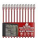 0.5 Foot Cat6 Patch Cables(12 Pack), Solid Pure Copper Patch Cord, Cat 6 Ethernet Cable, UTP Network, High Speed RJ45 Internet Cables, Compatible
