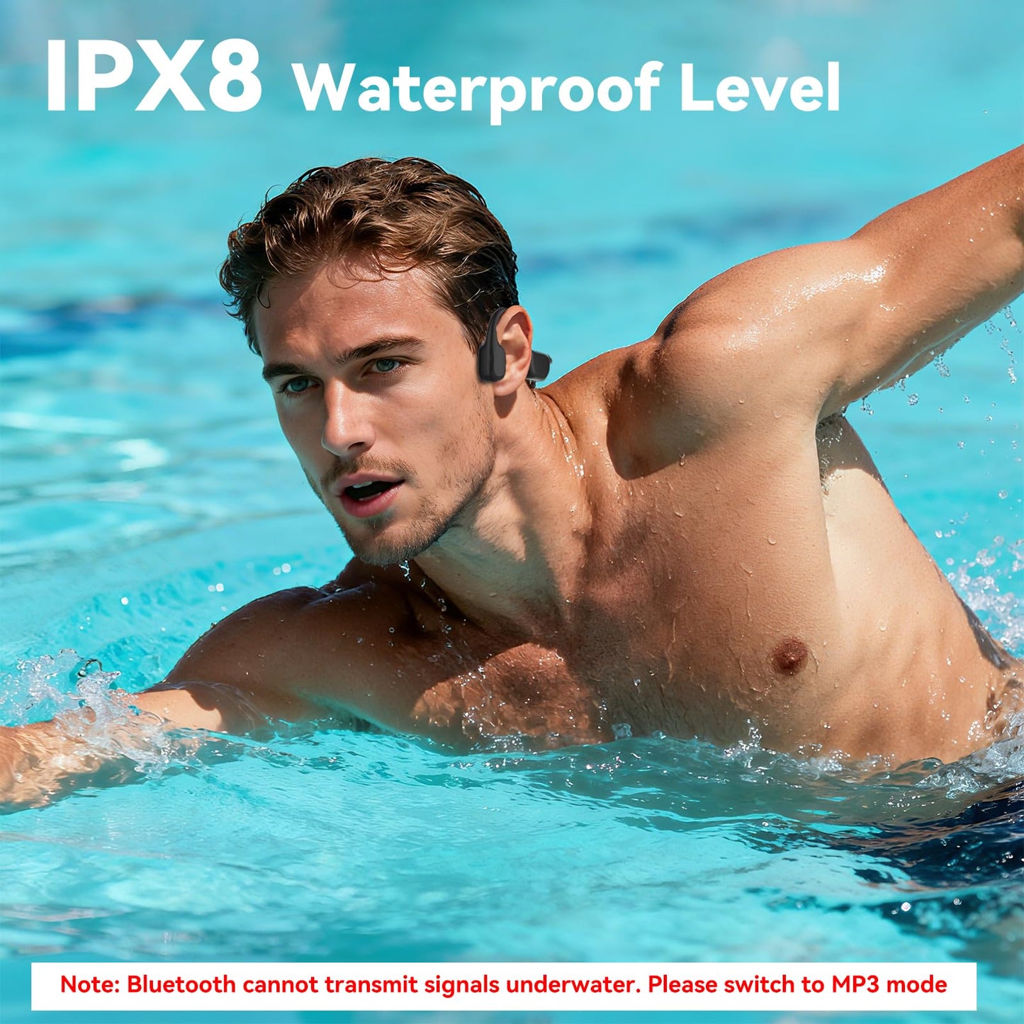 Opinta Swimming Headphones, IPX8 Waterproof Bone Conduction Headphone Wireless Underwater Earbuds with 32GB Memory for Swimming, Cycling, Marathon