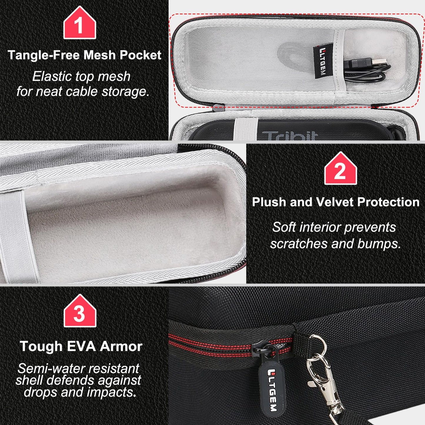 LTGEM Hard Case for Tribit XSound Go/Plus 2 Portable Bluetooth Speaker - Travel Carrying Storage Bag(Black Case Only)