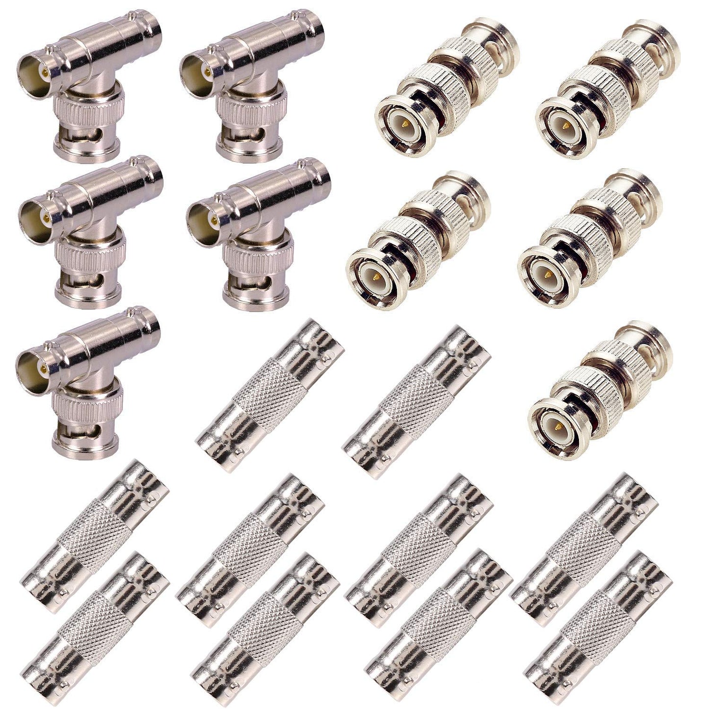 BeElion 20 Pack BNC Adapters, Mixed M/M F/F T-Type BNC Connectors, 50&75 Ohm Coaxial Couplers for CCTV, Satellite, Antenna & Amateur Radio