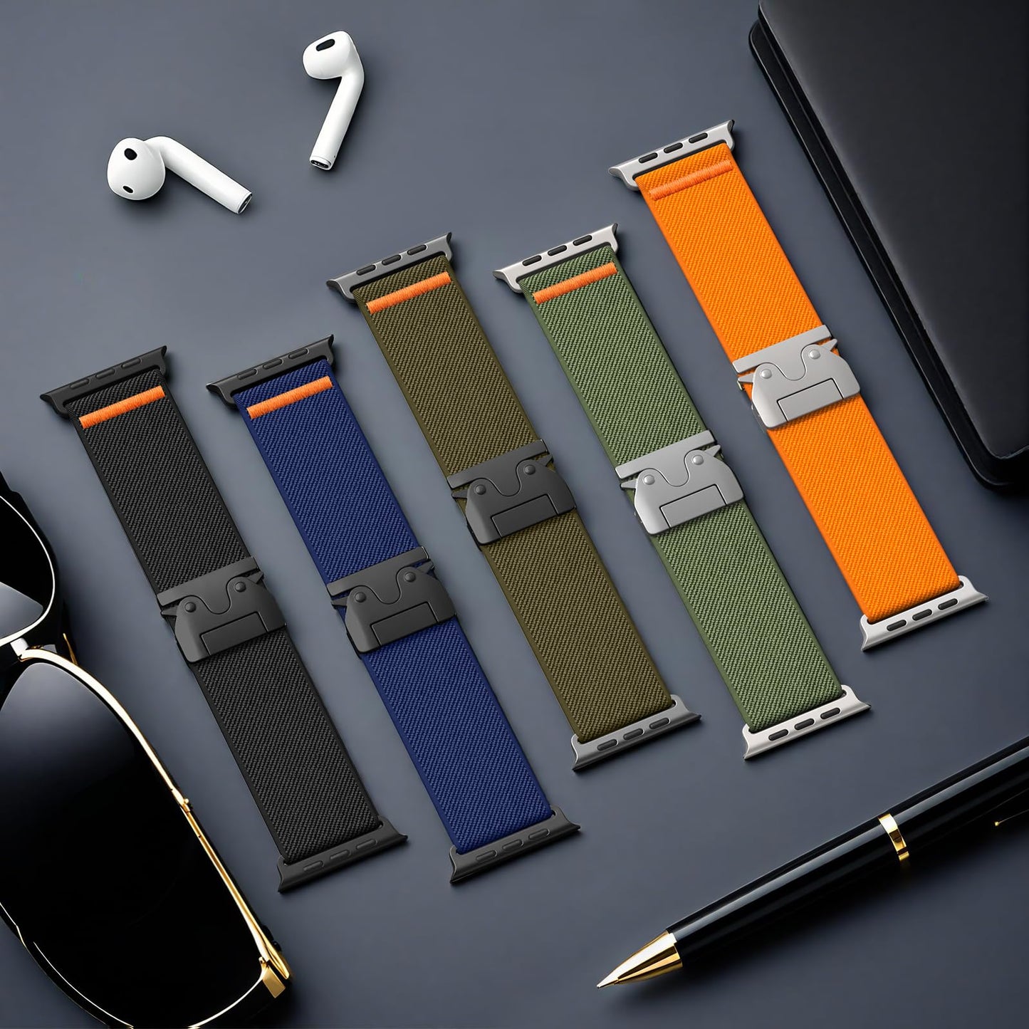 Elastic Sport Band for Apple Watch Ultra 3/2/1 Bands 49mm 46mm 45mm 44mm 42mm 41mm 40mm 38mm Men Women, Adjustable Parachute Buckle Nylon Fabric