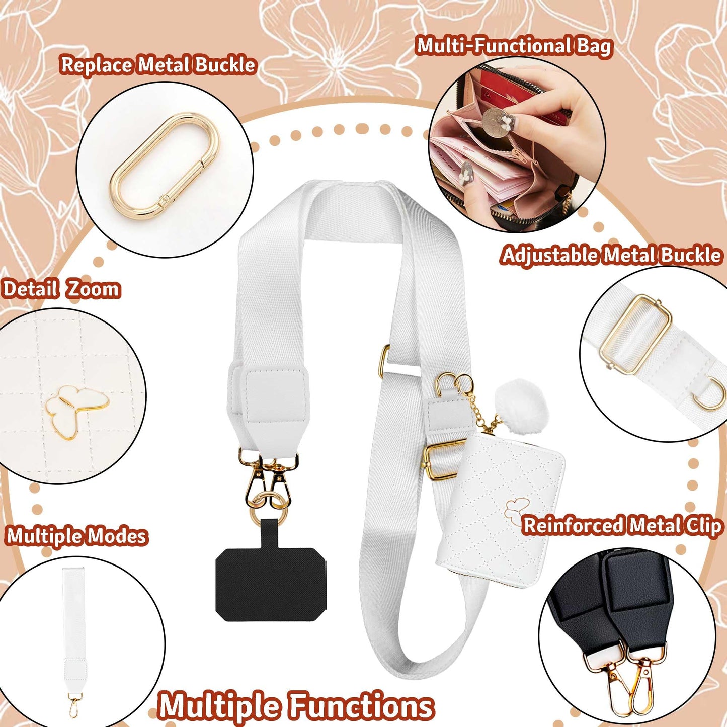 Clip and Go Phone Strap with Wallet Phone Lanyard Crossbody with Wallet Cell Phone Lanyards for Women
