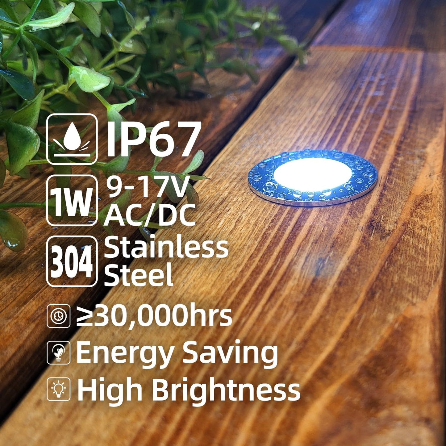 MALORY Low Voltage Deck Light 6-Pack, 1W 80 Lumens Landscape Lighting, ?35 mm Recessed LED Outdoor Step Stair Lights, Full 304 Stainless Steel Deck