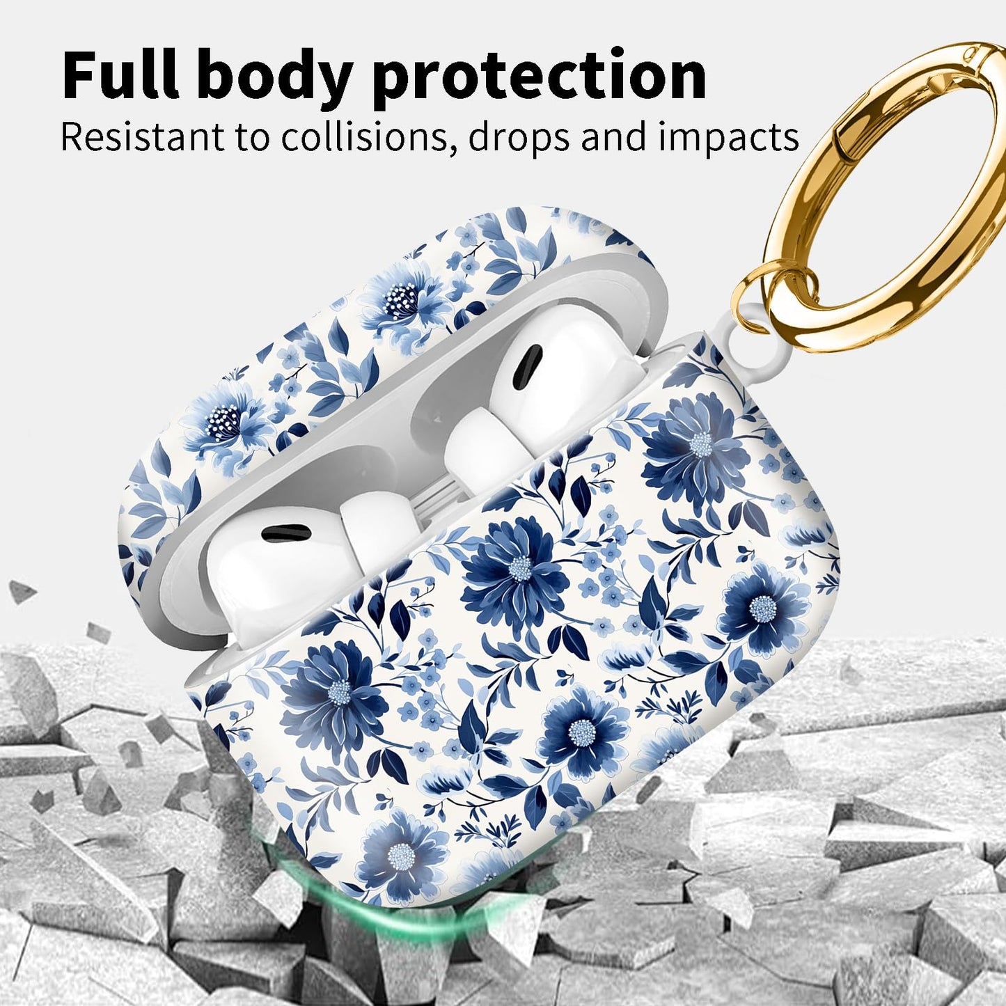 Compatible with Airpod pro 2nd/1st Generation Case Cover with Gold Round Keychain Cute Pattern Hard & Anti Slip Cover for Men Women & Girls?Blue