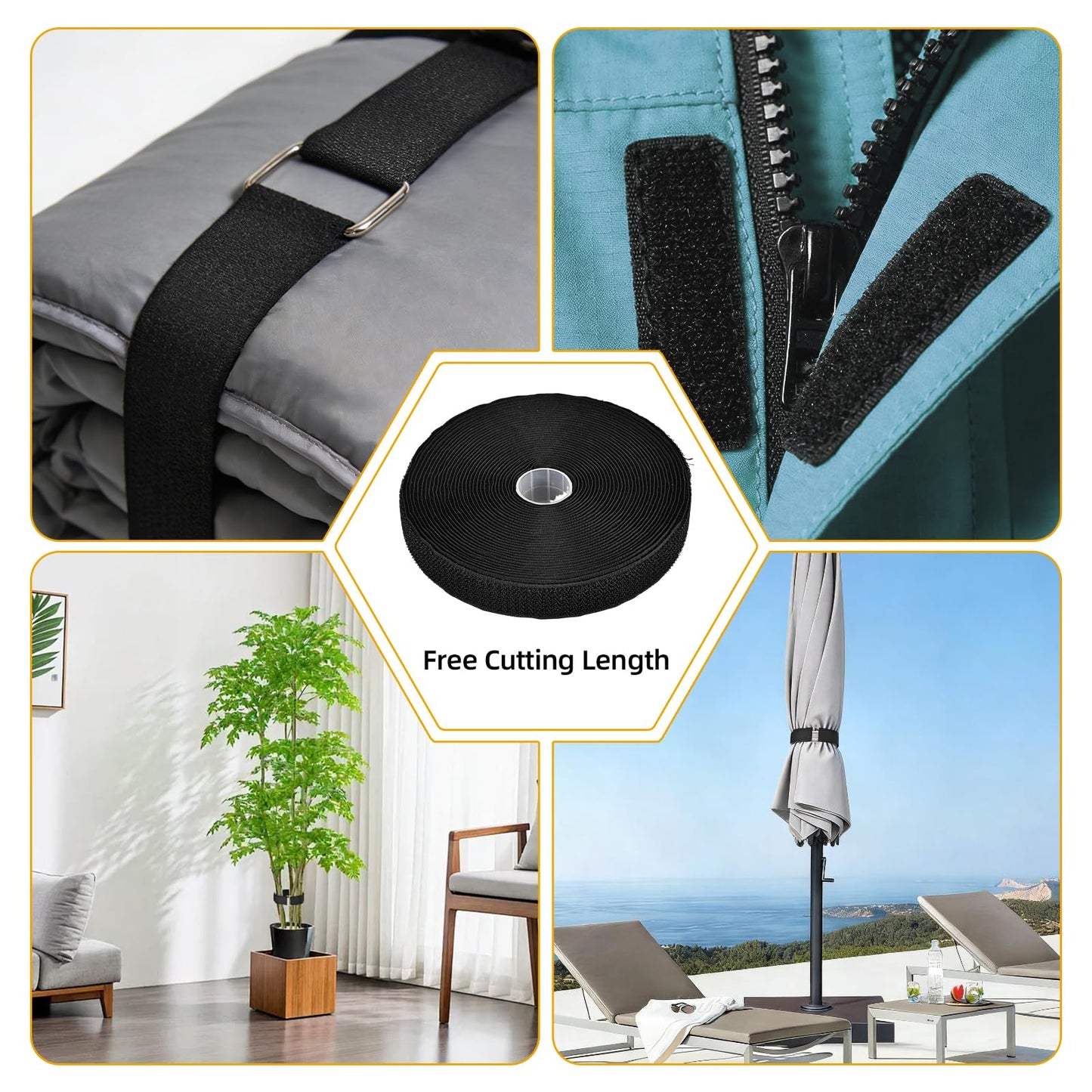 TPSUIPA 1" x 39ft Nylon Hook and Loop Straps Roll with 30 Metal & 30 Plastic Buckles, Adjustable Reusable Cut-to-Length Ties for Home Office Garage