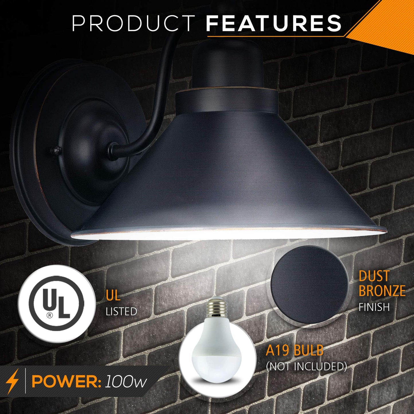 Ciata One Light Wall Sconce, Vanity Light, Transitional Style Downlight, with Mission dust Bronze Finish and Metal Shade (1 Light)