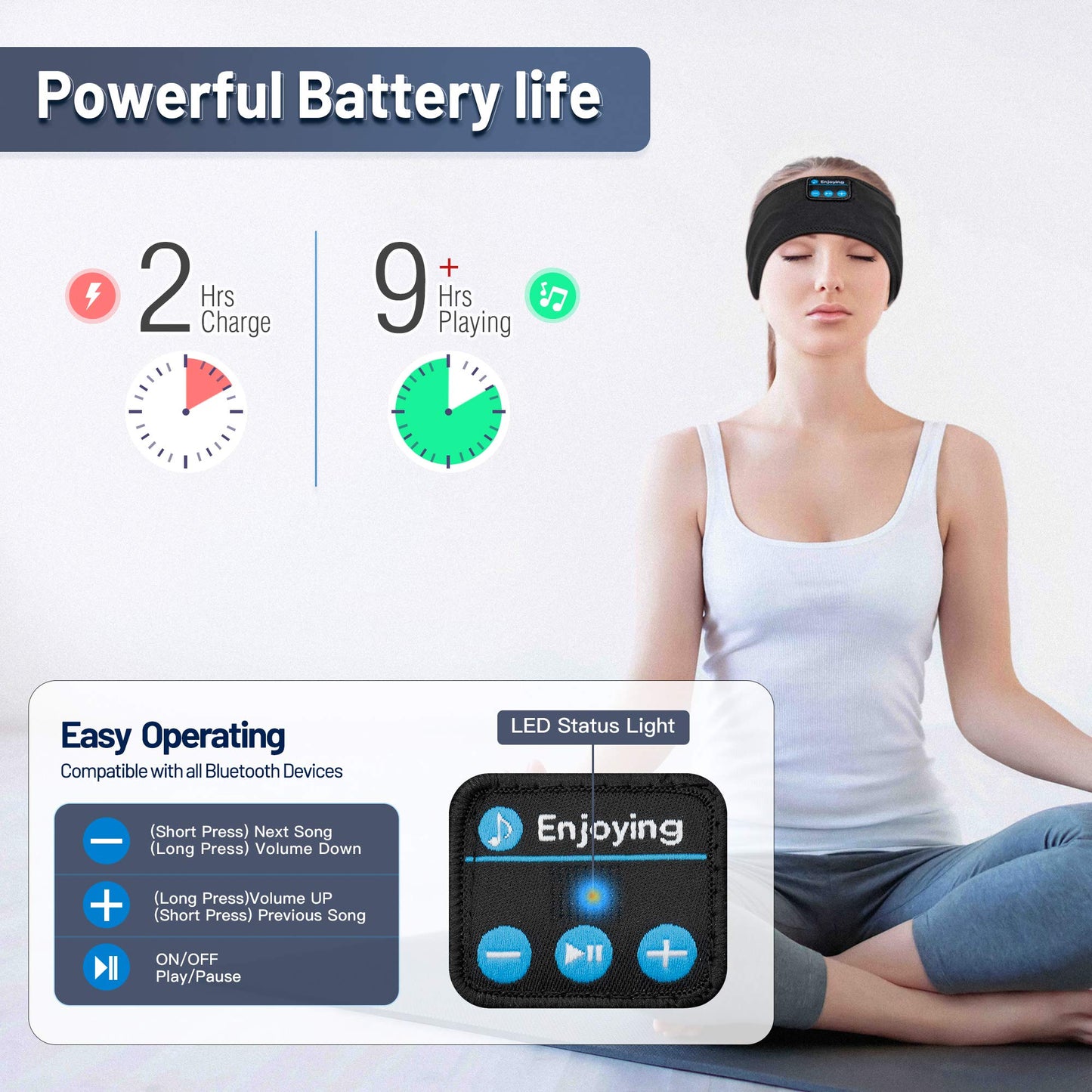 Lavince Bluetooth Sports Headband Headphones Ultra-Thin HD Stereo for Workout, Travel, Meditation