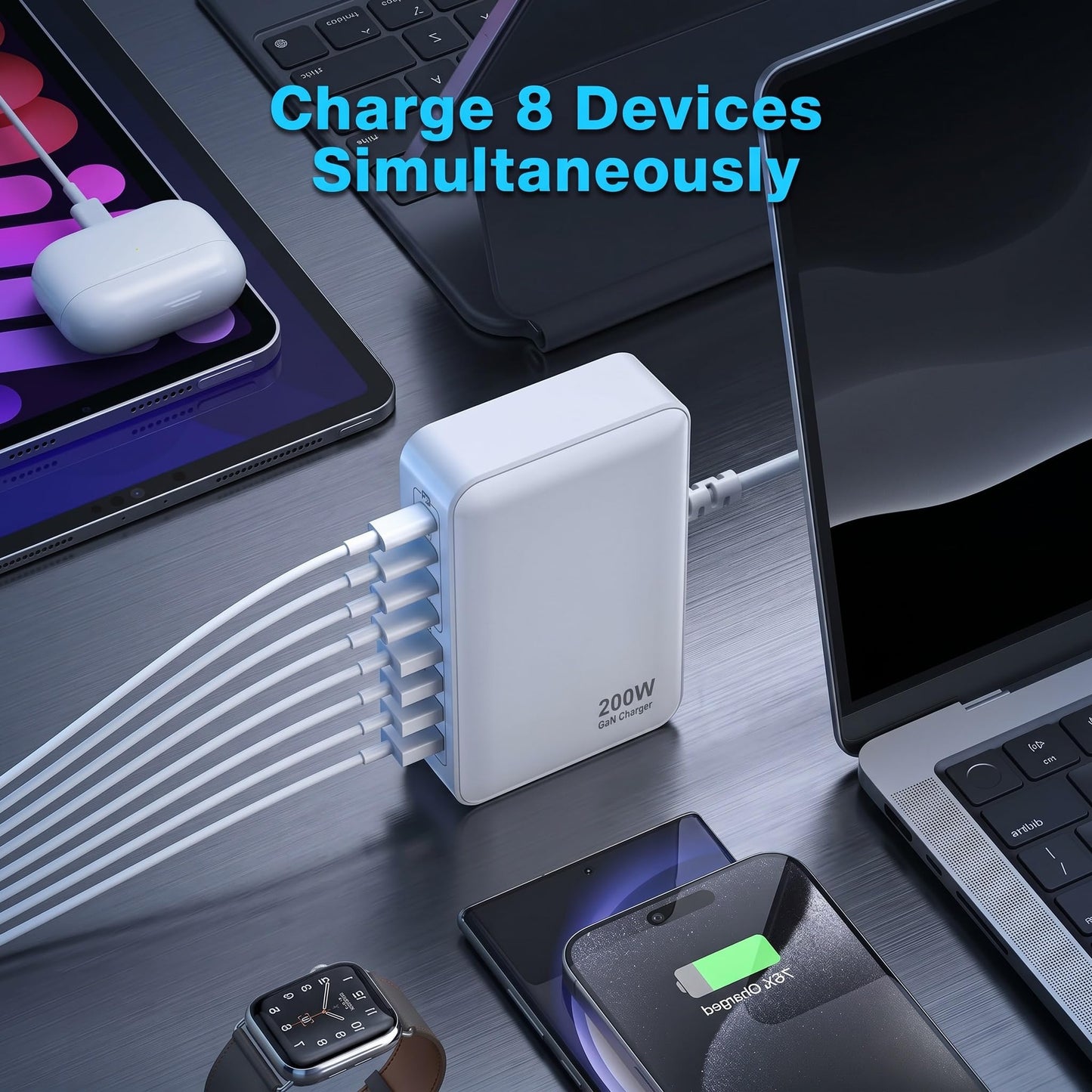 200W USB C Charger USB C Charger Block,Upgraded GaN III 8-Port Fast Charging Station Hub,PD 65W Laptop Charging Adapter Compatible with MacBook