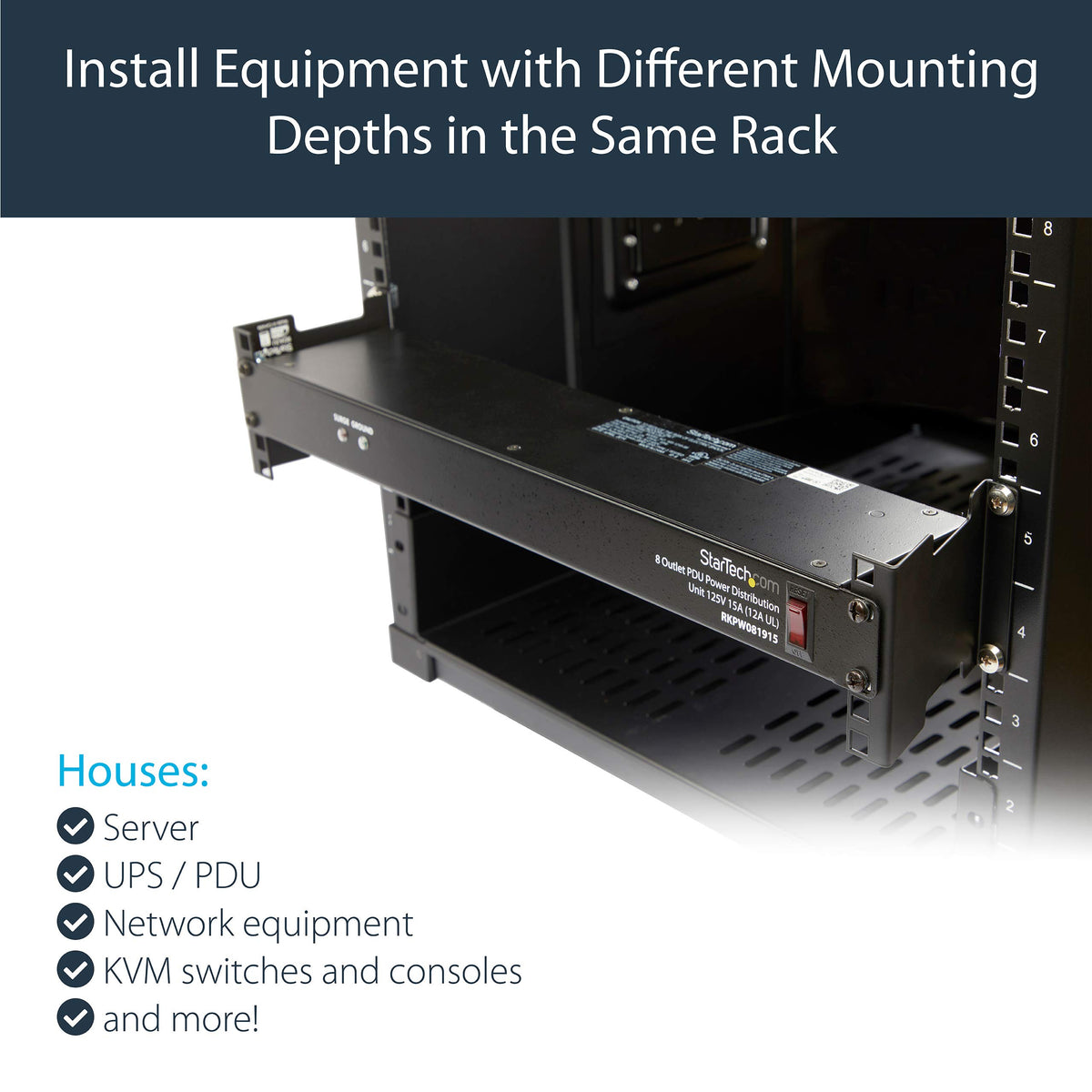 StarTech 2U Server Rack Depth Extender Kit, 4in, 130lb, TAA (RDA2U)