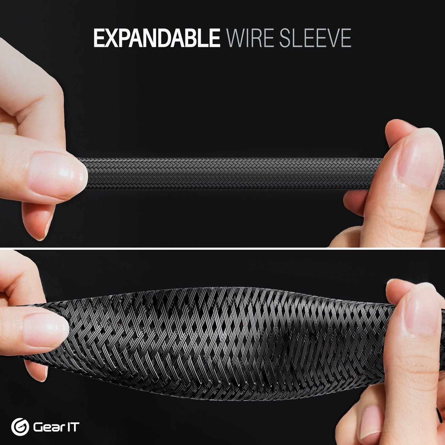 GEARit 100ft Black 1/4 Inch PET Expandable Cable Management Sleeve Wire Loom Cord Cover for USB, Power, Audio Video Cables