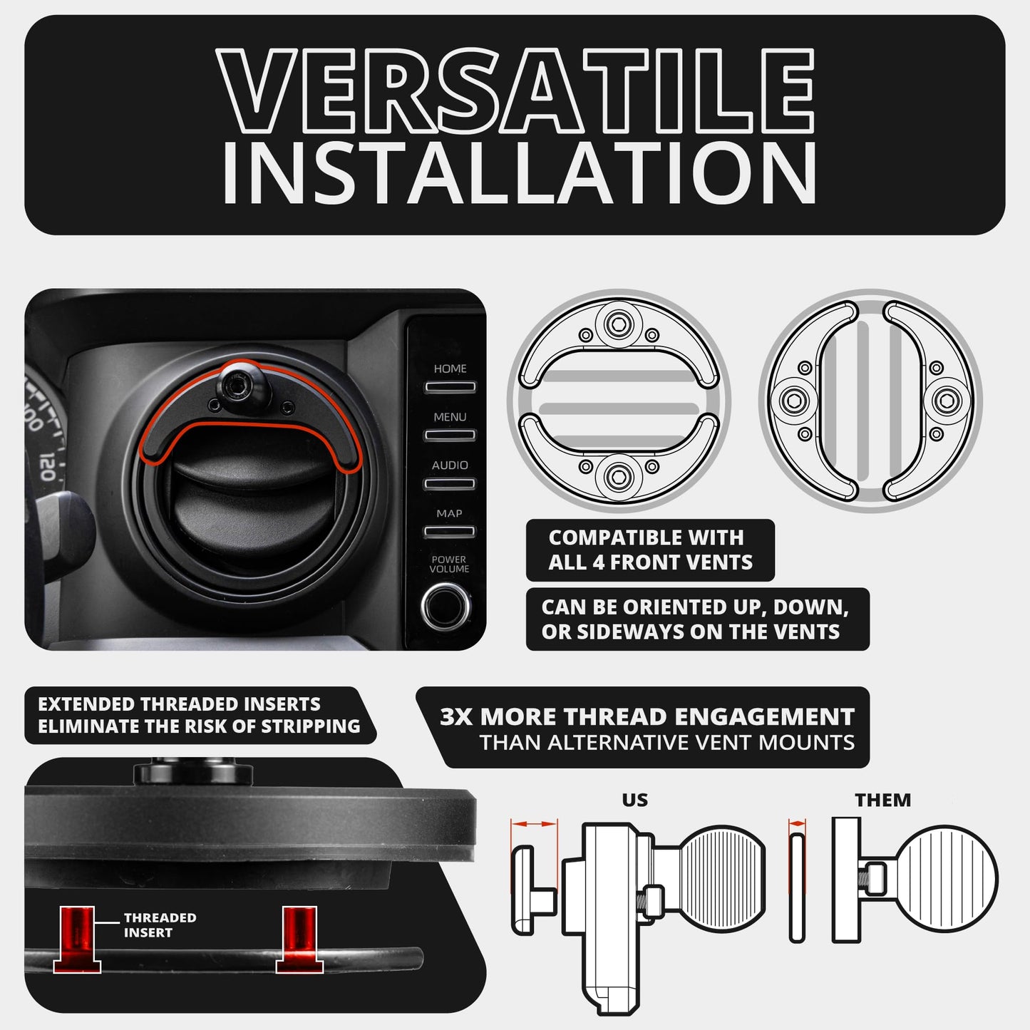 Tackform Link Vent Phone Mount Compatible with 2016-2023 Toyota Tacoma and 2014-2021 Toyota Tundra | Aluminum | Zero Slip, Anti-Scratch | Universal