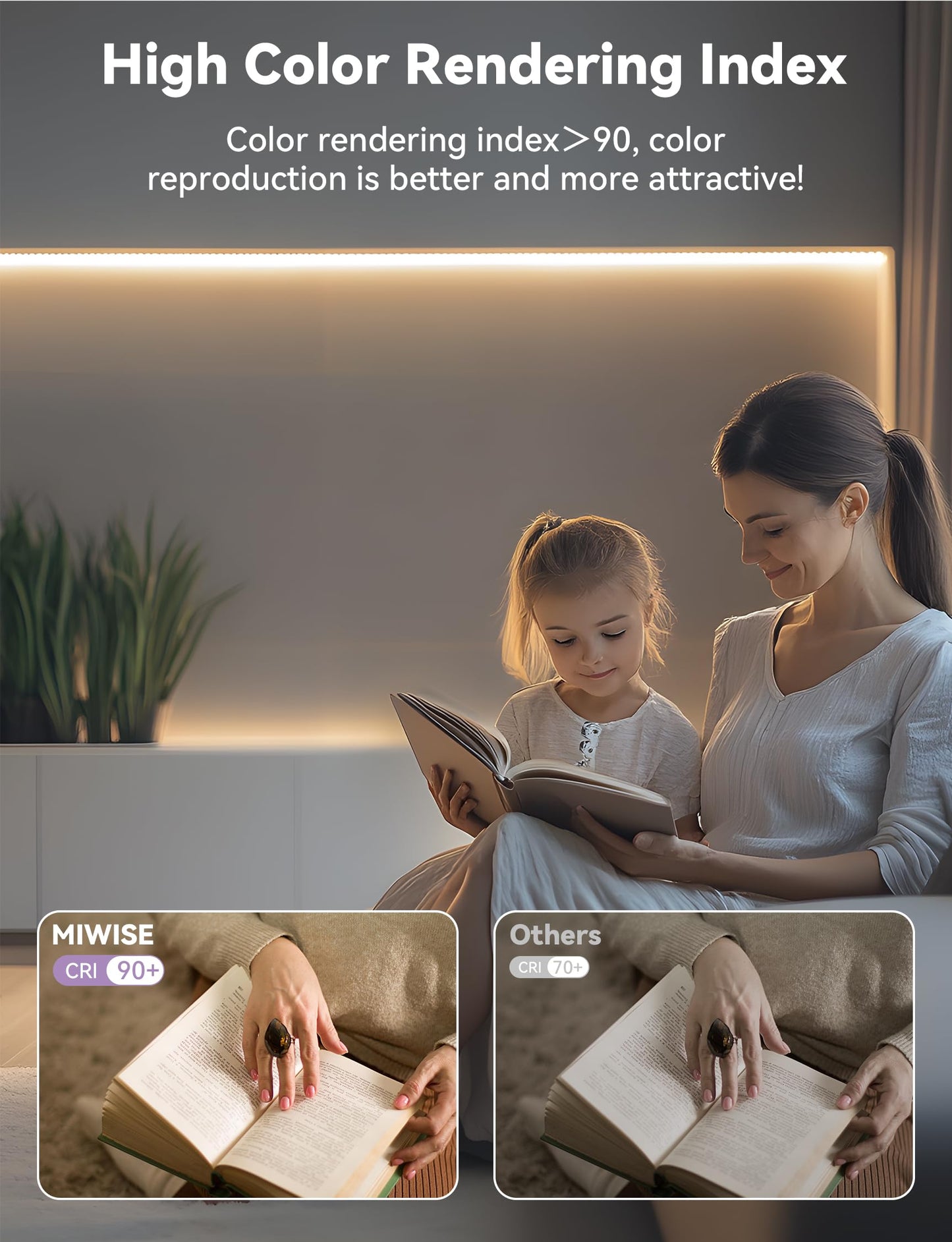 MIWISE LED Strip Lights,Super Bright 5V USB COB Tape Light 9.84ft/3m 2700K Warm White with Touch Dimmer Switch,CRI90+ Flexible Dimmable TV