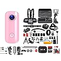 SJCAM C100 Plus Action Camera in Pink with 4K Video, EIS Stabilization, and Audio Recording, Bundle Including: 64GB Micro SD Card, 50-in-1 Action Kit