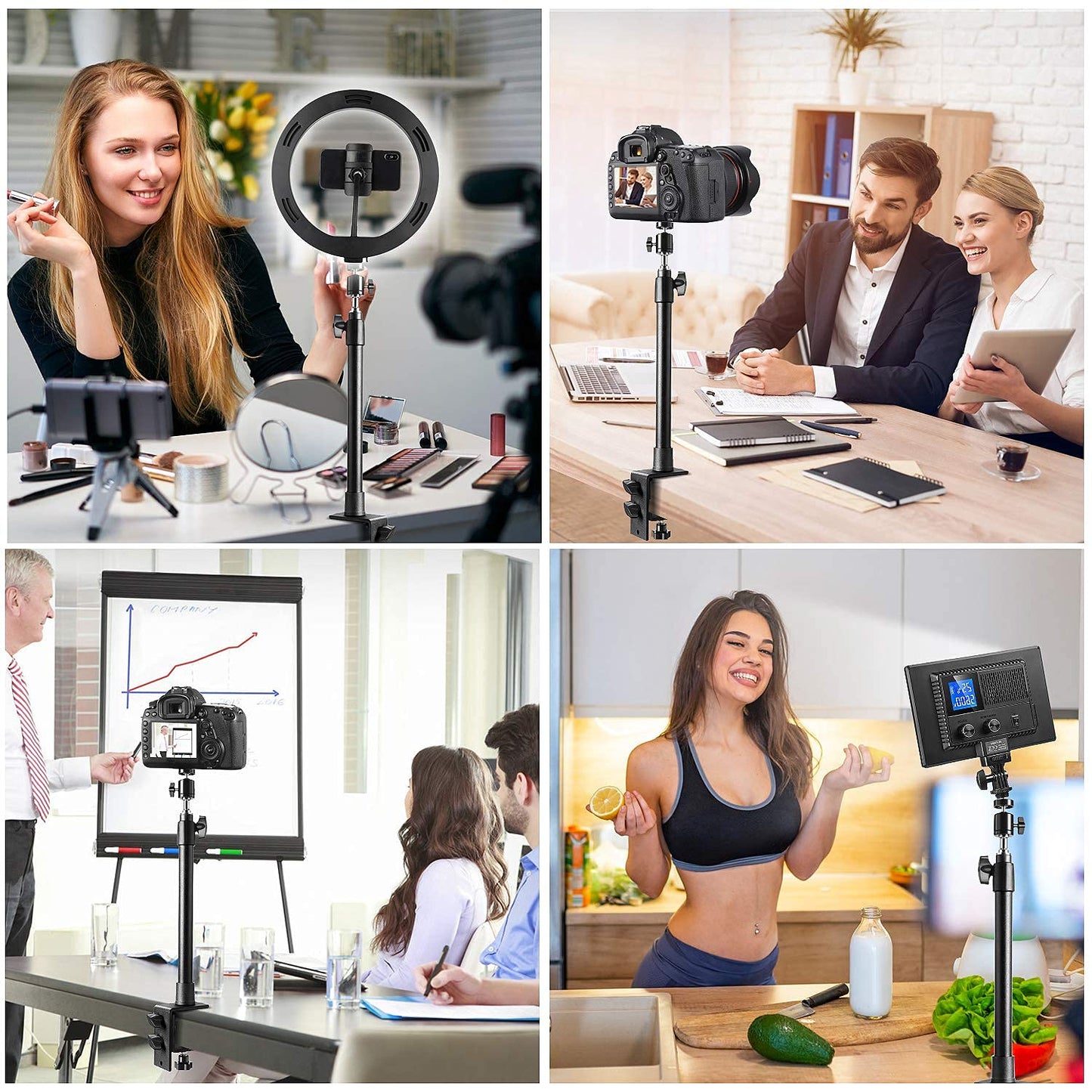 TOAZOE 14''-25.5'' Camera Desk Mount Table Stand with 360° Rotatable Ball Head, Adjustable Desk Light Stand, Aluminum Tabletop C Clamp Mount for DSLR