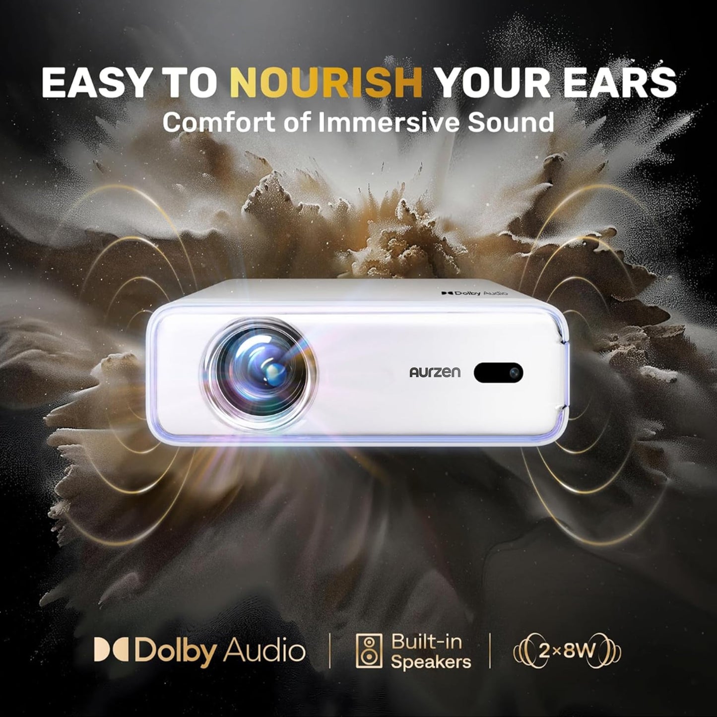 Aurzen EAZZE D1 Smart Projector with WiFi and Bluetooth, Officially-Licensed APP, Auto Focus/Keystone, DoIby Audio 16W Speakers, Native 1080P, HDR10