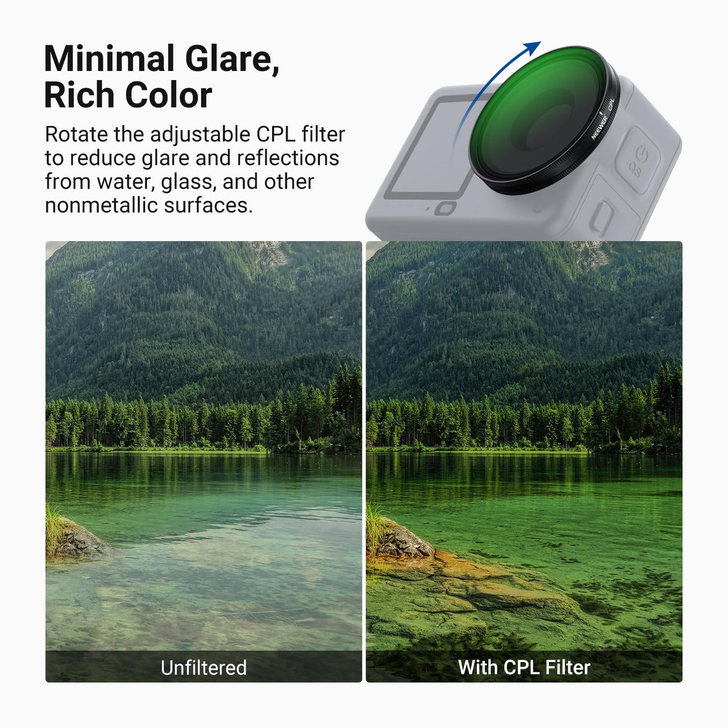 NEEWER CPL + ND Filter Set Compatible with DJI Osmo Action 6 Only, 4 Pack ND8/16/32 Adjustable Circular Polarizing Polarizer Snap On Multicoated HD