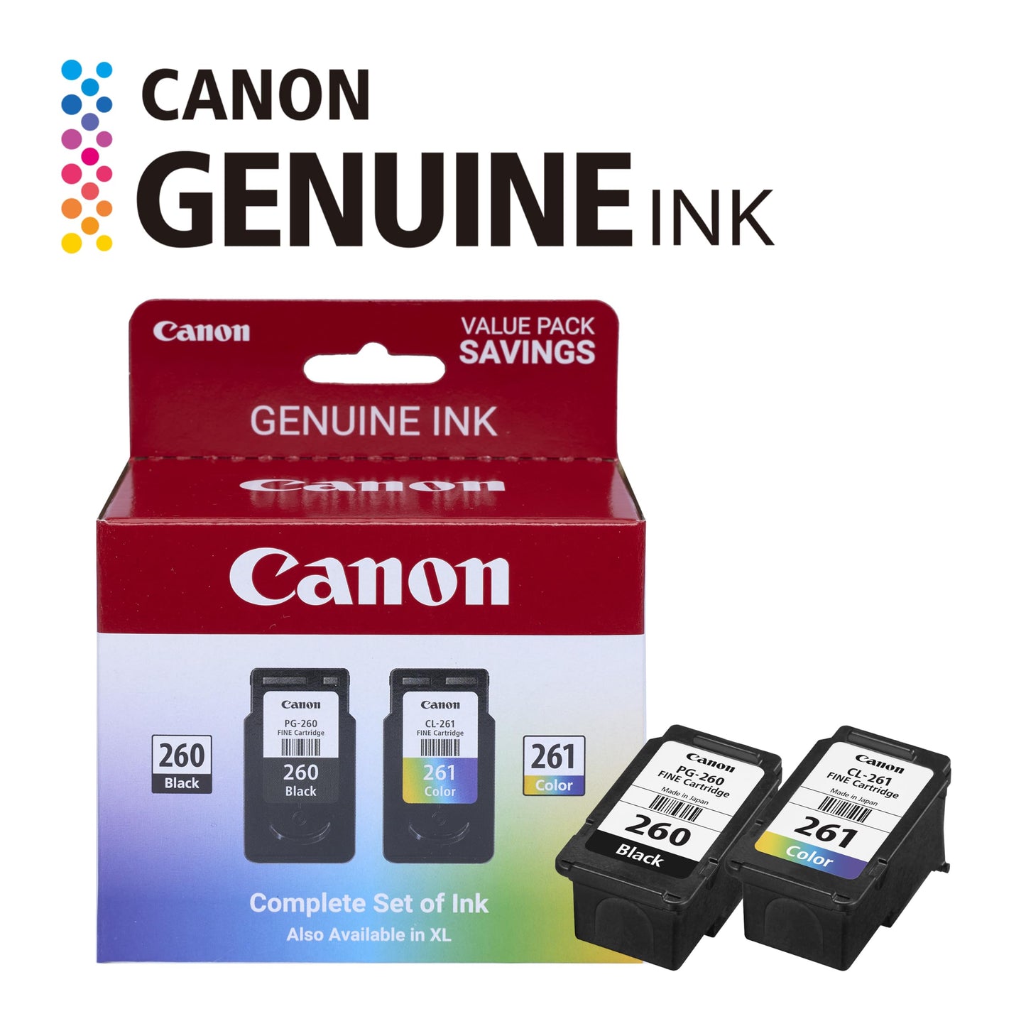 Canon PG-260 / CLI-261 Genuine Ink Value Pack (2 Cartridges), Compatible with TS5320, TR7020